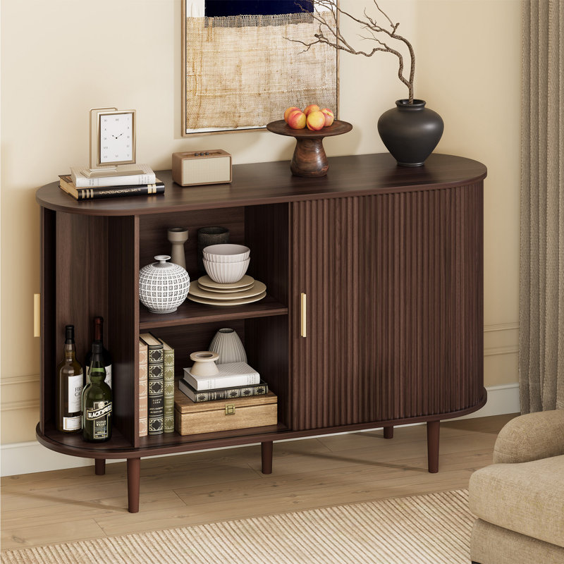 Buffet 47 "avec portes coulissantes, tablettes réglables et armoire de rangement pour la cuisine, la salle à manger, Walnut