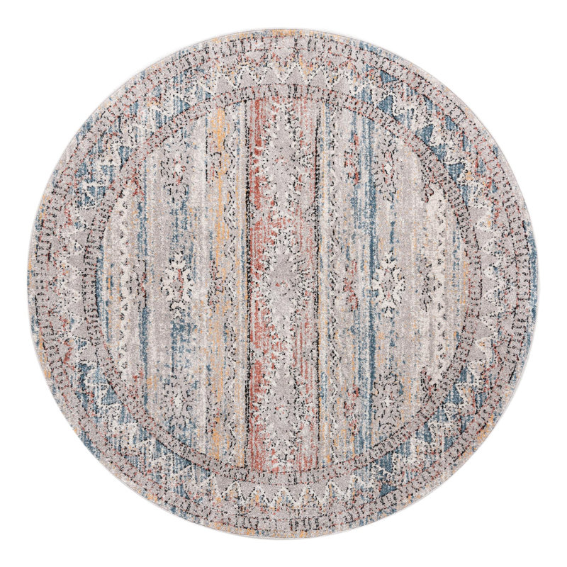 Tapis rouge / bleu / jaune Iroda, Rond 7 pi