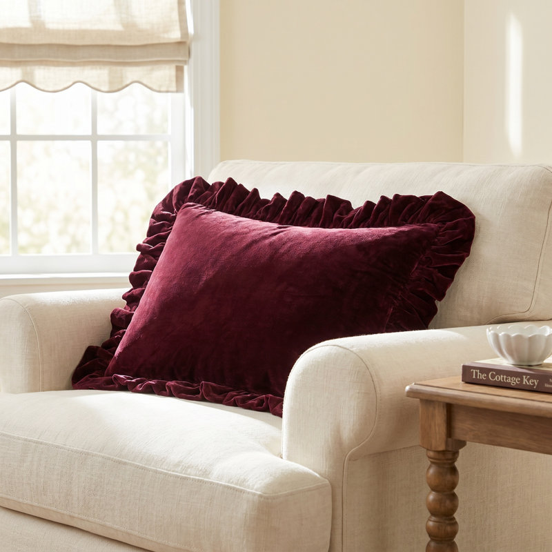 Stella Solid Faux Silk Velvet Ruffled Romantic Western 16x21 inch Oblong Pillow, Midnight Blue