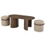 Ensemble table basse ovale en bois avec 2 poufs assortis