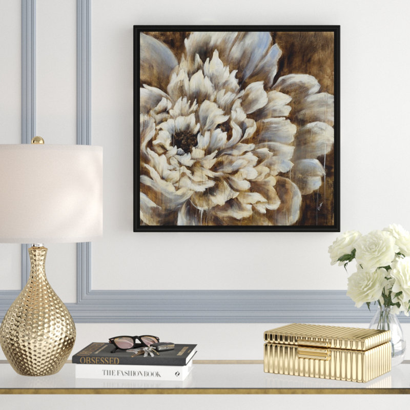 « open fleur ii », peinture sur toile, H 21,7 po x l 21,7 po x p 1,75 po, Cadre flottant noir