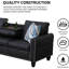 Canapé d'angle moderne à 6 places avec méridienne, pouf et 6 coussins | Sofa en L | Porte-gobelet | Simili cuir noir