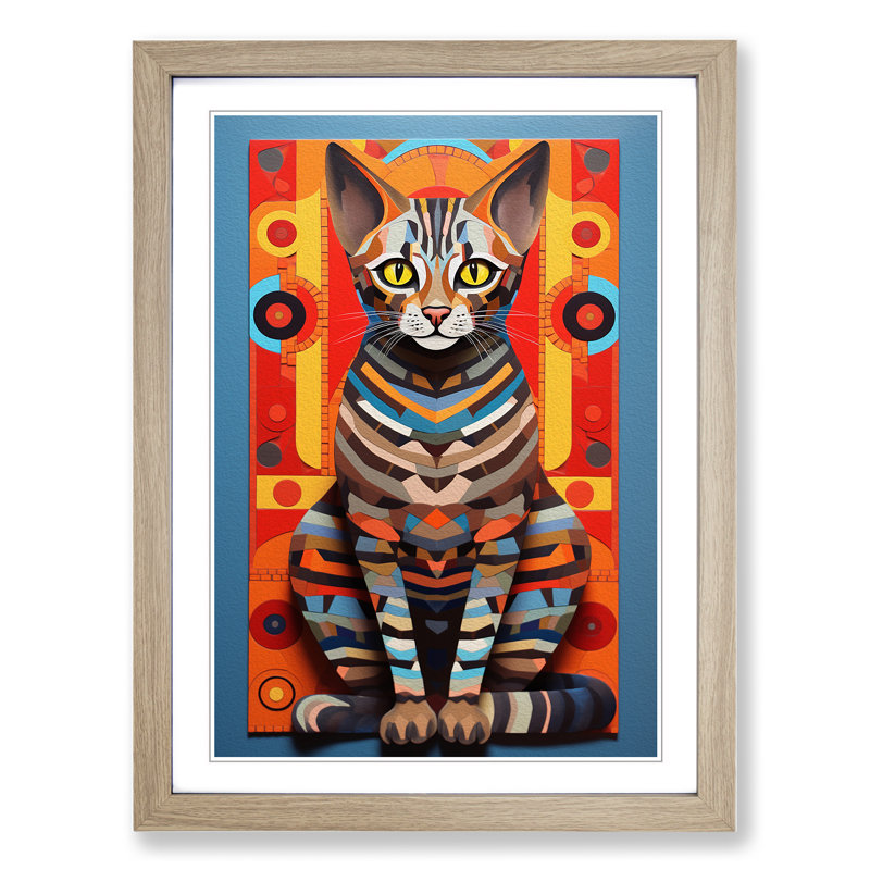 Bengal Cat Constructivism - Framed Print, Oak Framed, 64cm H x 46cm W x 2cm D