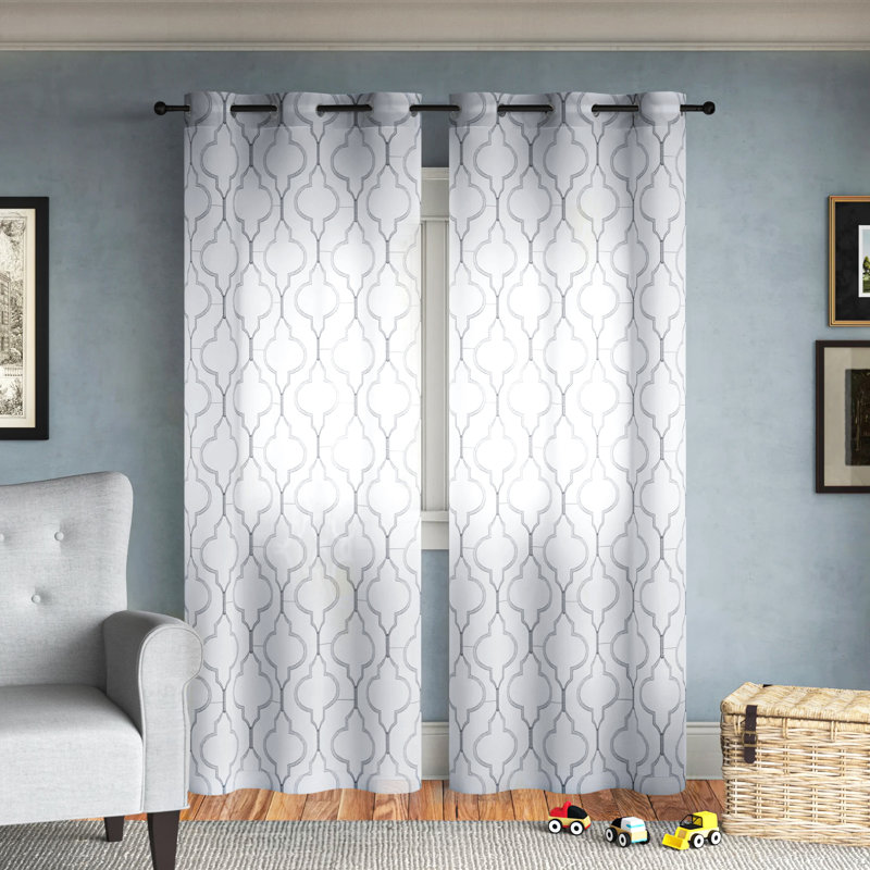 Cariss Geometric Sheer Curtain Panels, Light Gray, 38" W x 84" L