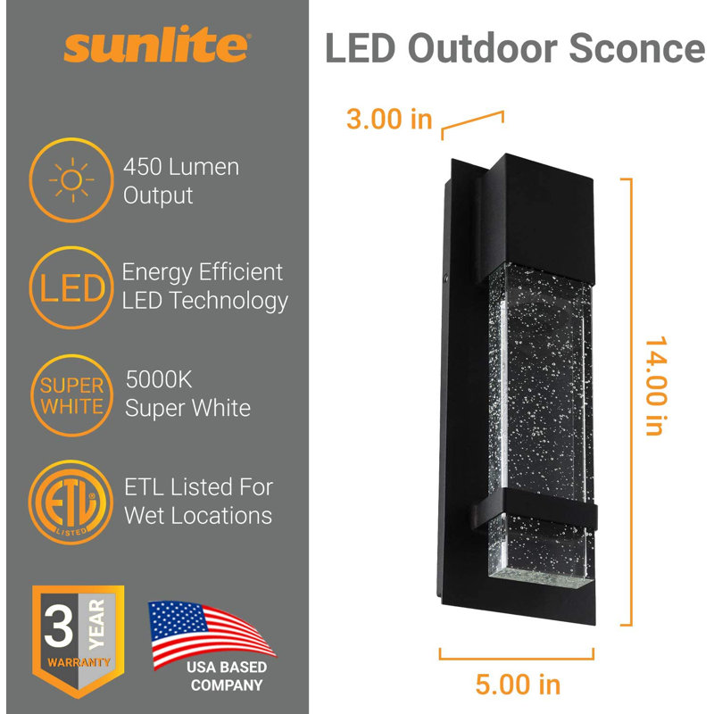 Metal LED Wall Light, 13.75" H x 4.75" W x 2.5" D
