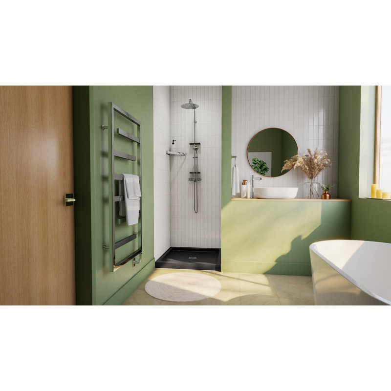 DreamLine SlimLine 36 inch D x 36 inch W x 2 3/4 inch H Single Threshold Black Alcove Shower Base with 2 inch Chrome Center Round Drain