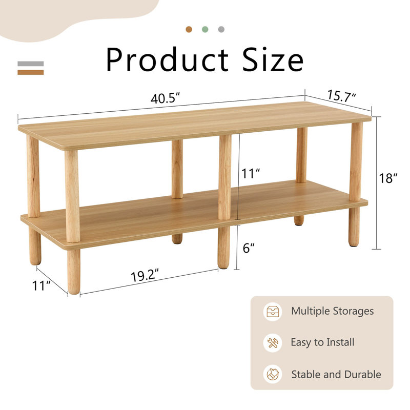 Modern 2-Tier Tv Stand, Rectangular Centre Table With Open Storage Shelf, Burly Wood