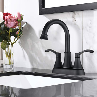 2 Bathroom Sink Faucet In Matte Black, 4" Design, Drain Assembly, Scald, Easy Installation, Brass, Corrosion , 2.5 Gpm Flow Rate Black Lavatory With 2 Handles, 4 In. , Kit, Scald Feature,
