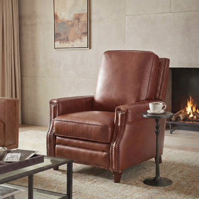 Fauteuil inclinable par pression en cuir véritable de 33 po Andrena