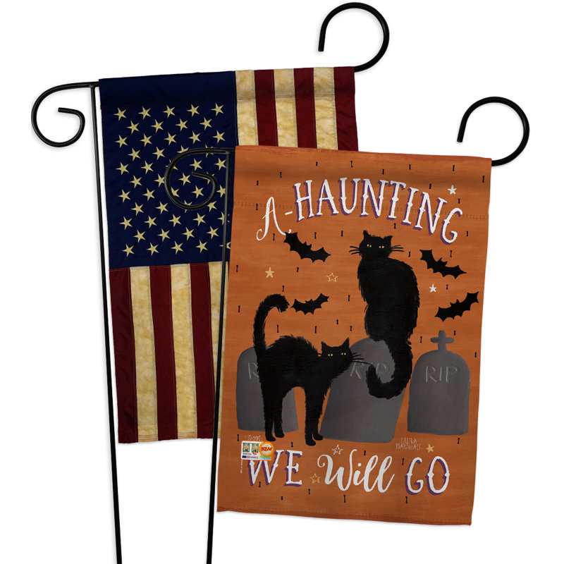 Haunting we go en polyester de 2 côtés 19 x 13 po drapeau de jardin