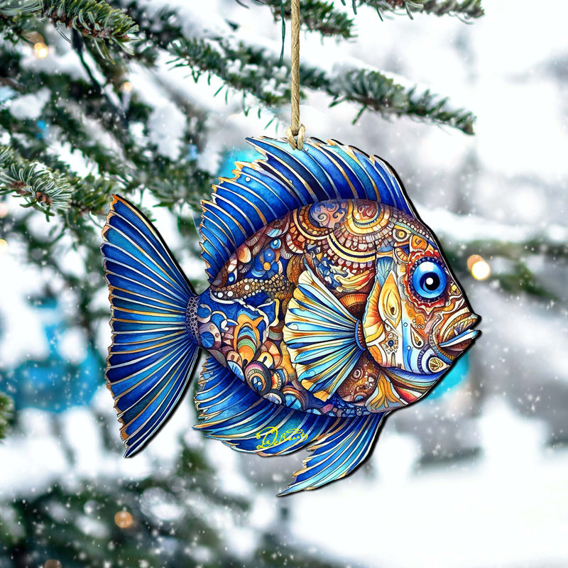 Ornements en bois par D. Debrekht, Décorations côtières - Poisson de mer saphir
