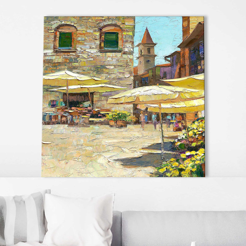 «Siena Flower Market I» par Howard Behrens - Peinture, Toile tendue, H 24 po x l 24 po x P 1,5 po