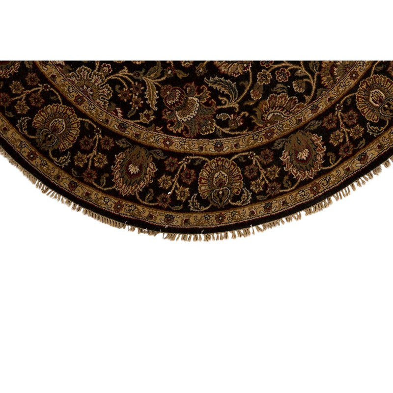 Hand-Knotted High-Quality Black and Brown Round Area Rug