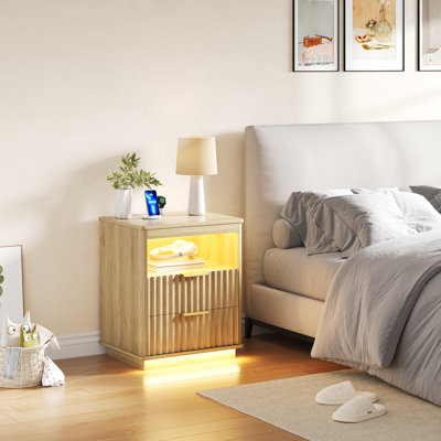 19.7'' W 2-Drawer Nightstand With Usb & Type-C Port And Human Sensor Light
