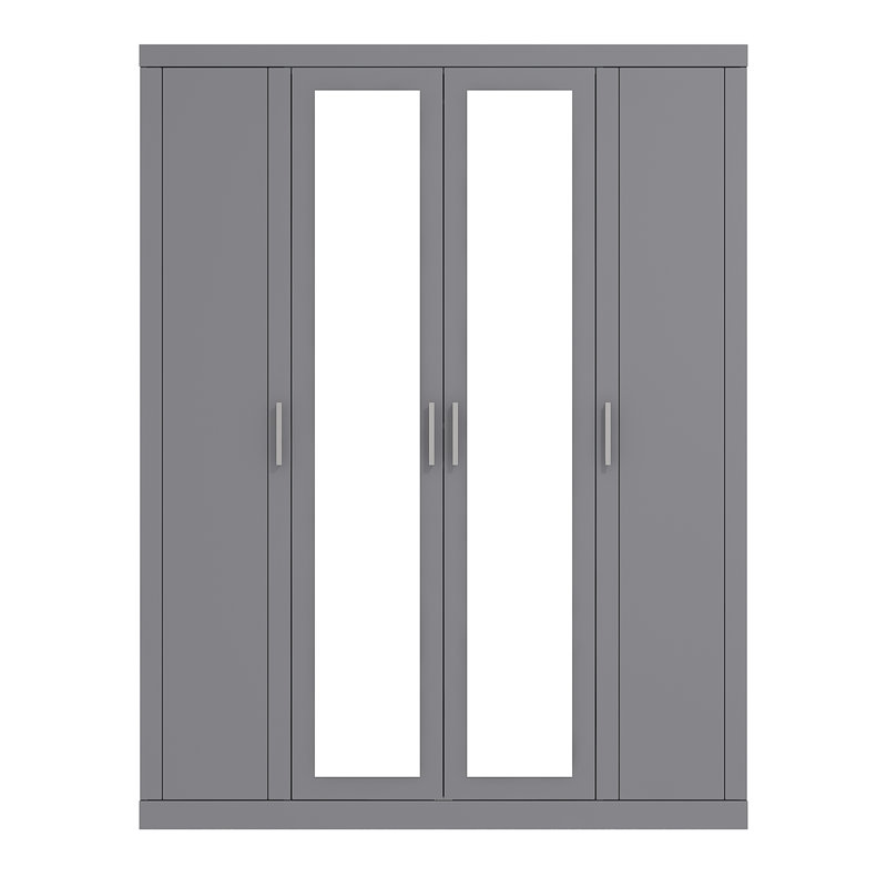 4 Door Wardrobe with Mirror, Cool Grey