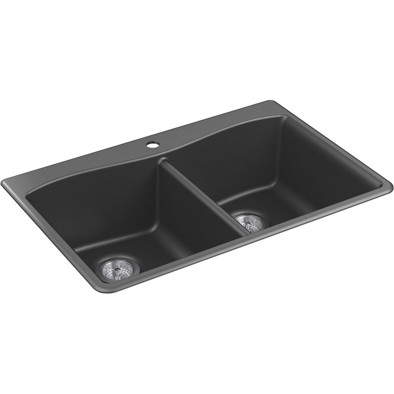 Kennon 33" L x 22" W Double Basin Dual Mount Kitchen Sink, Matte Graphite