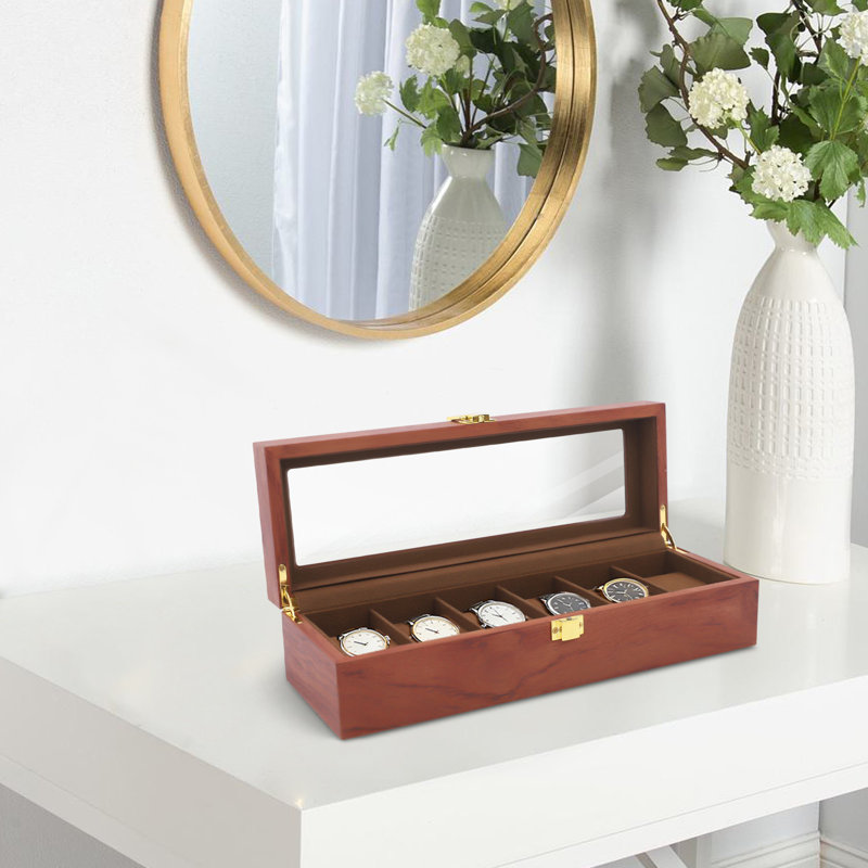 Boîte de présentation de bureau en bois aggloméré à 6 compartiments avec verrouillage
