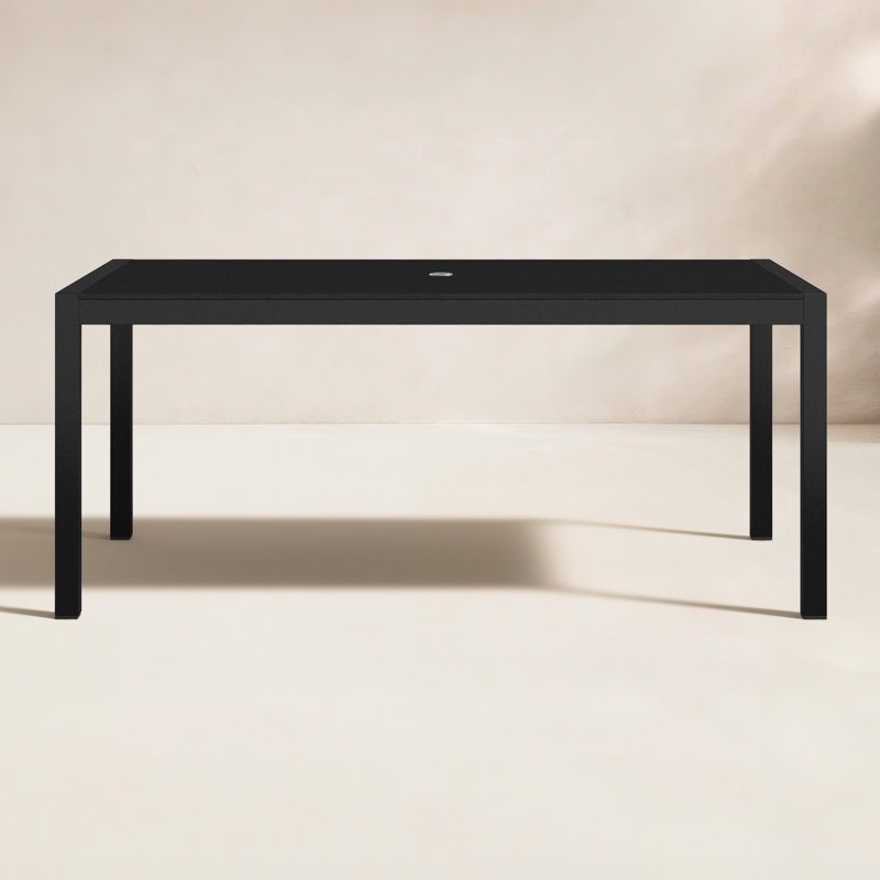 Aynura Rectangular Metal Outdoor Dining Table With Umbrella Hole , 71'' in. W 35'' in. D, Black, Black