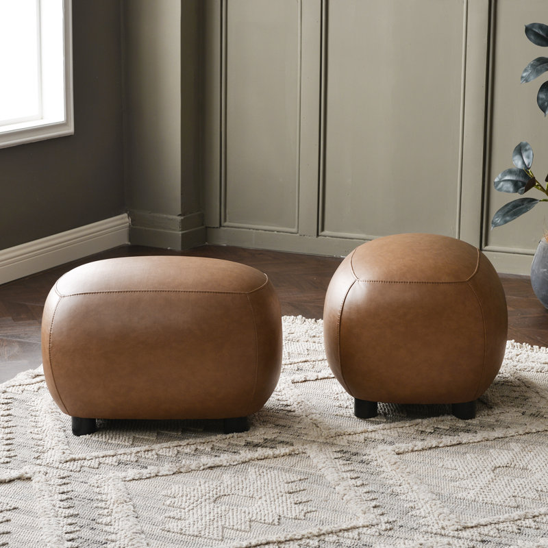23" W Faux Leather Ottoman (Set of 2), Camel