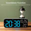 Horloge numérique à double affichage, commande vocale, 3 niveaux de luminosité, date, température, compte à rebours, alarme électronique DEL, noir et bleu.