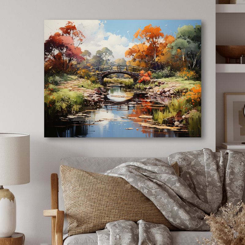 " Green Bridge Impressionist Crossing An ", 12" H x 20" W x 1" D