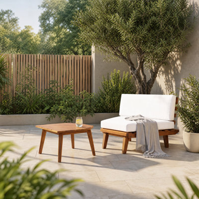 Acacia Wood Patio Sofa With Water-Resistant Cushions
