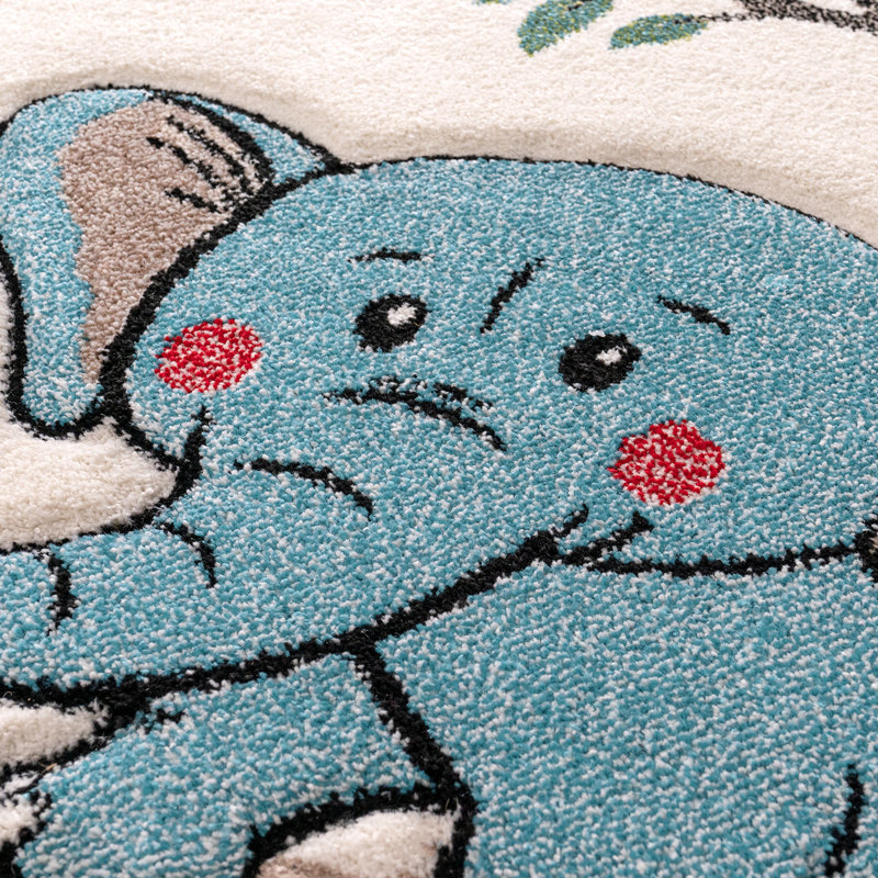 Colorful Jungle Animals Square Kids Rug in Beige and Green