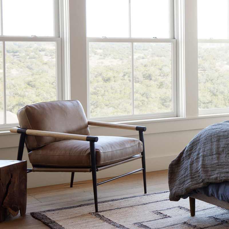 Rowen Leather Armchair, Sheepskin Camel Sherpa