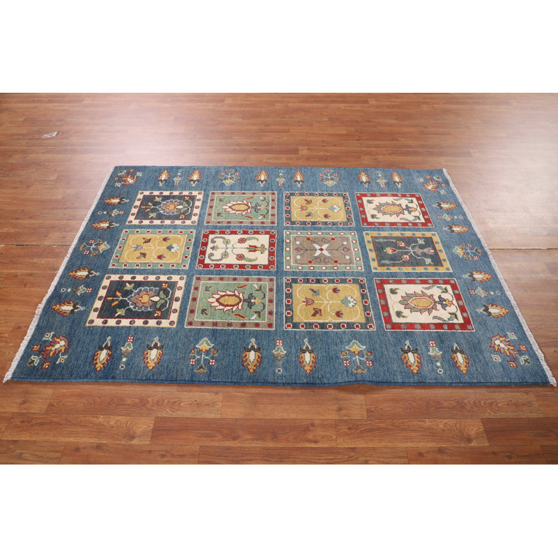 Tapis de style oriental fait à la main bleu Kazak 6