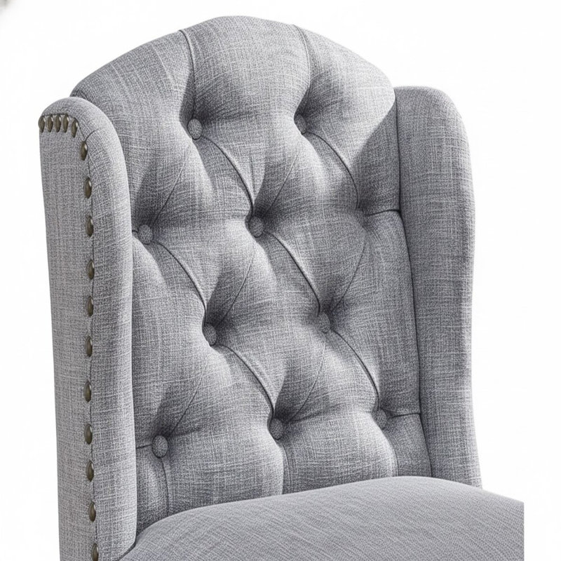 Elvixa  Barre arrière en bois noir antique / gris clair Fauteuil à oreilles en lin (ensemble de 2)