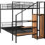 Lit superposé simple au-dessus d'un lit double en métal noir, avec rangement latéral et garde-robe, étagères grillagées reconfigurables - noir