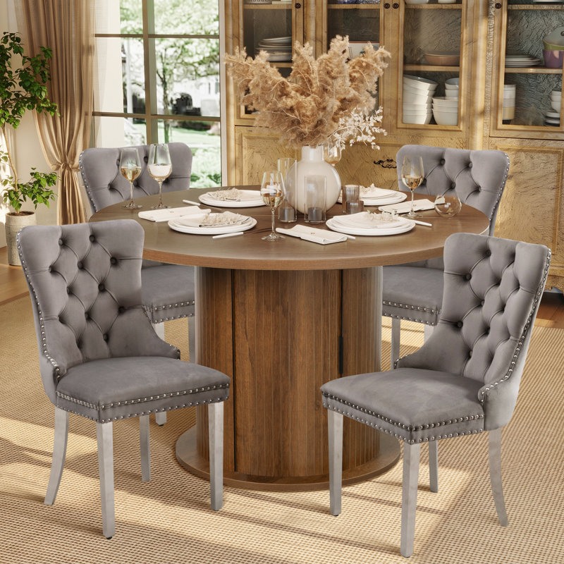 Ensemble de salle à manger 5 pièces pour 4 personnes Modern Glam, Brown, Gris/argent
