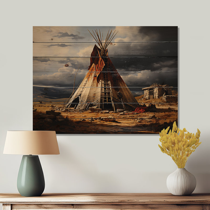 Tipi amérindien embrassant la tradition sur bois, H 30 po x l 40 po x P 0,78 po