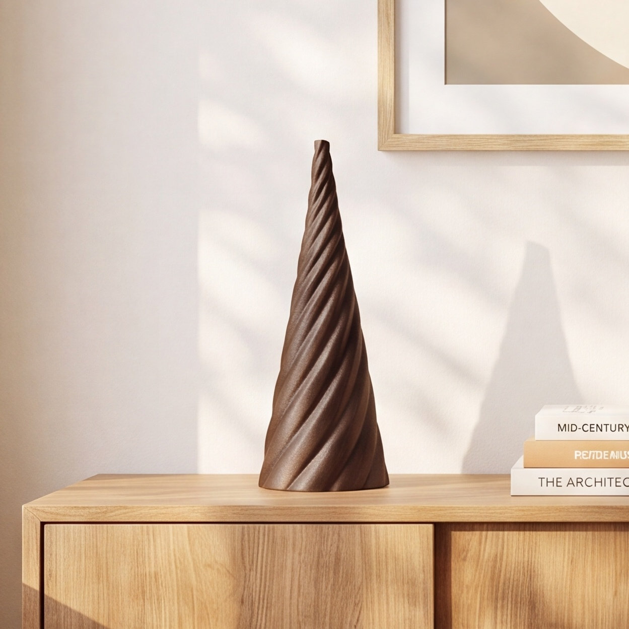 Christmas Tree with Wavy Pattern , 6.99" H x 5.61" W x 5.61" D, Dark Walnut