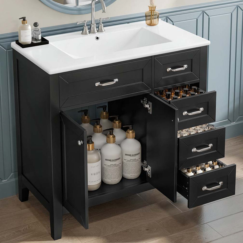 Meuble-lavabo 36 po avec lavabo, Noir / argenté