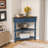 33.8'' Small Triangle Corner Table, Wood Corner Side Table For Small Spaces/ Living Room, 3 Tier End Corner Table With Solid Wood Legs, Navy Blue And Espresso Top