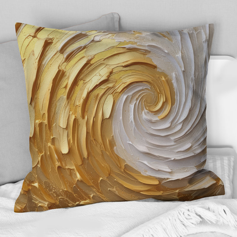 Coussin doré et crème enchanté I - Abstract Spirals, H 16 po x l 16 po, Carré