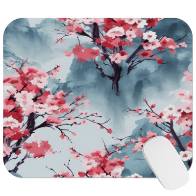 Botanical Japanese Cherry Blossom Tree II Asian Gaming Cute Office Laptop Desk Pad Gift Mat Square Rectangle Non-Slip Mousepad