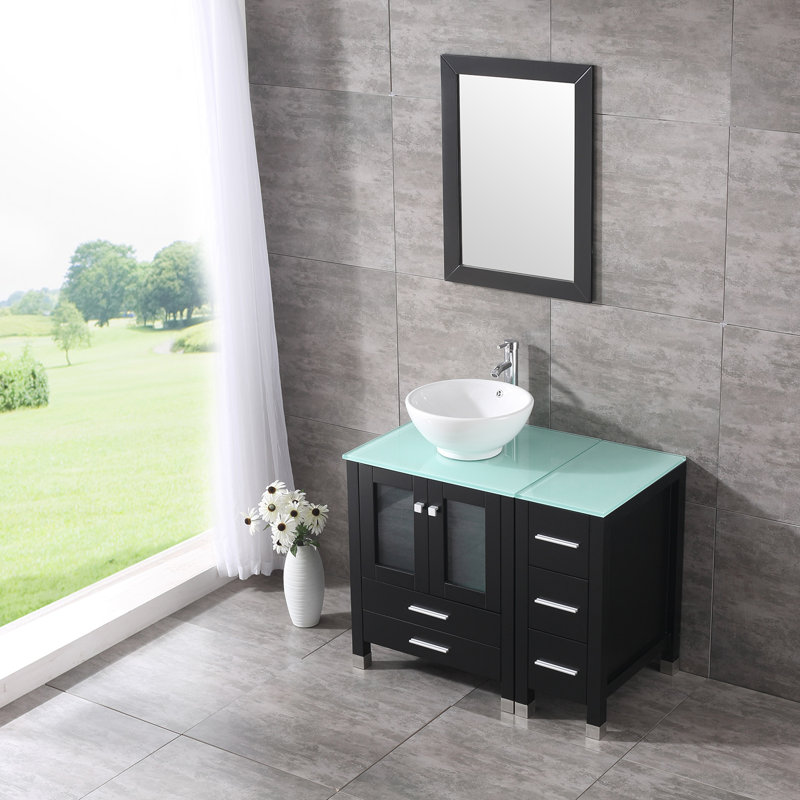 Tengelsen 36.6" Single Bathroom Vanity Set with Mirror, Black