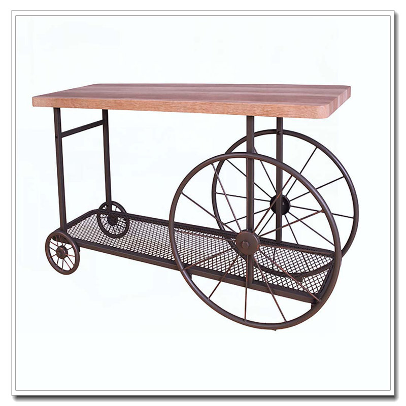 Table de canapé en chêne et gris antique avec tablette inférieure