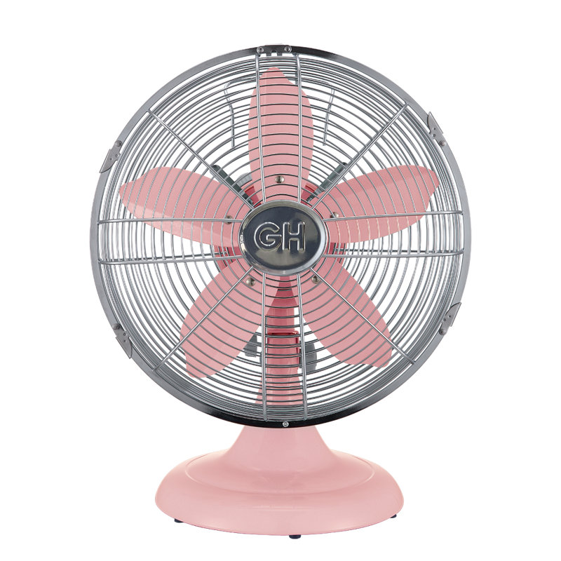 Pink All-Metal Retro Oscillating 12" Desk Fan