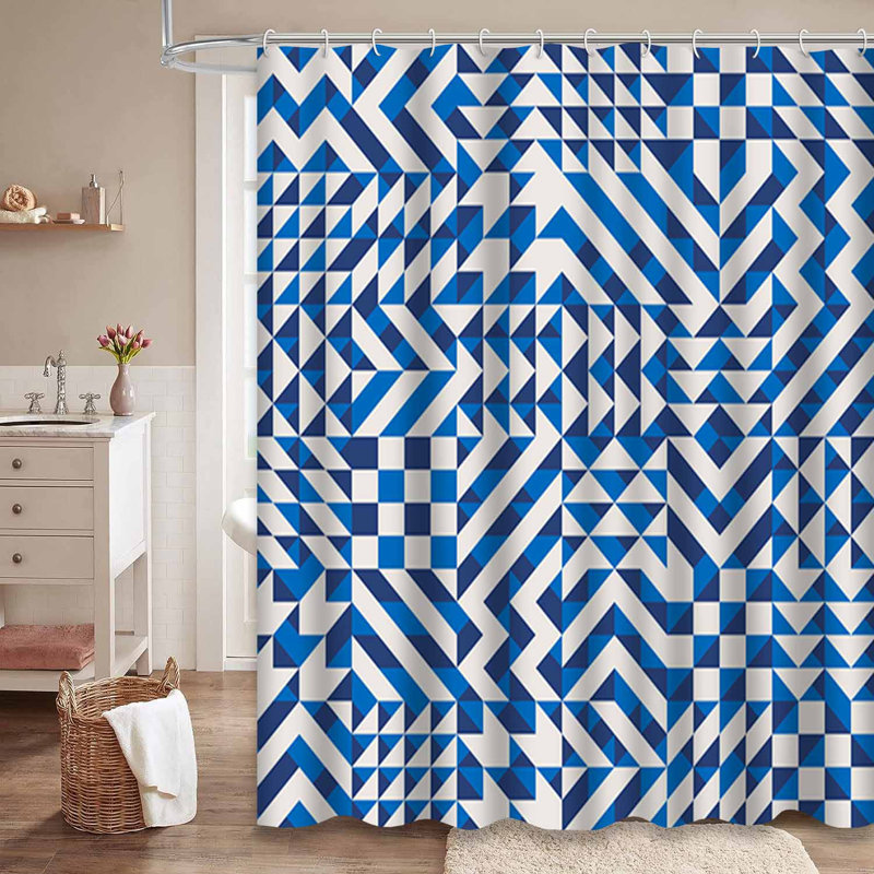 Rideau de douche irrégulier bleu marine et blanc à 12 crochets, L 72 po x l 84 po