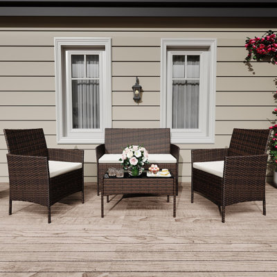 4 Pieces Outdoor Patio Furniture Sets, Rattan Patio Table And Chairs Set 