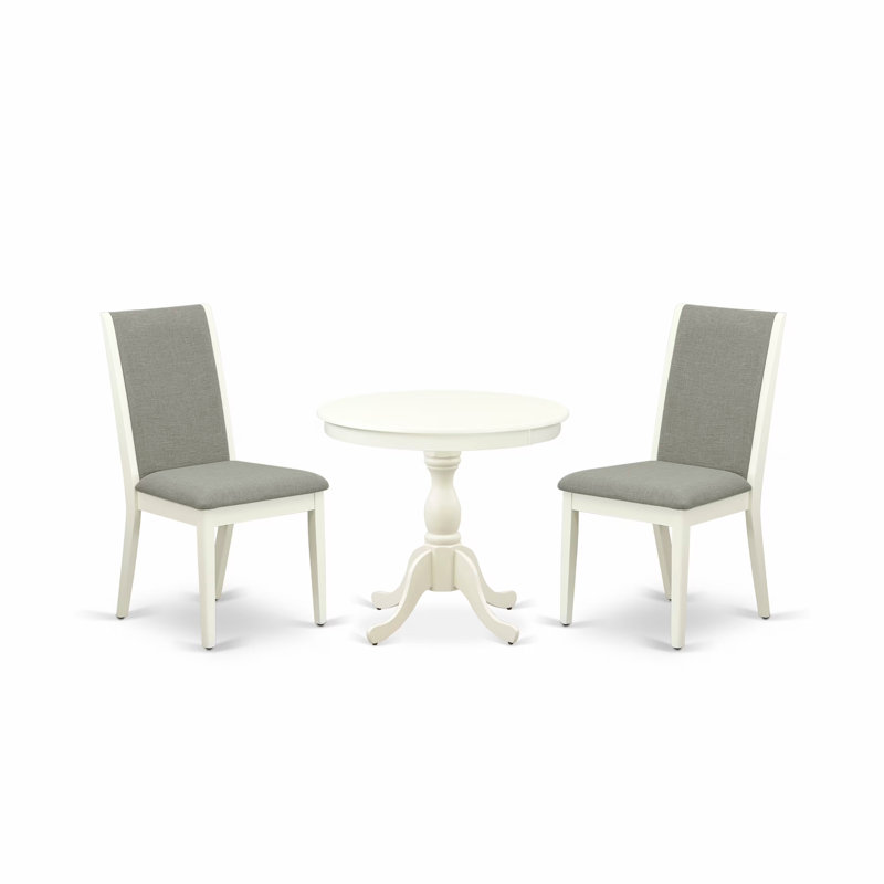 L'ensemble de table de salle à manger 3 pièces en bois comprend 1 table de salle à manger à piédestal ronde et 2 chaises de salle à manger en lin brun clair avec dossier haut - finition acajou