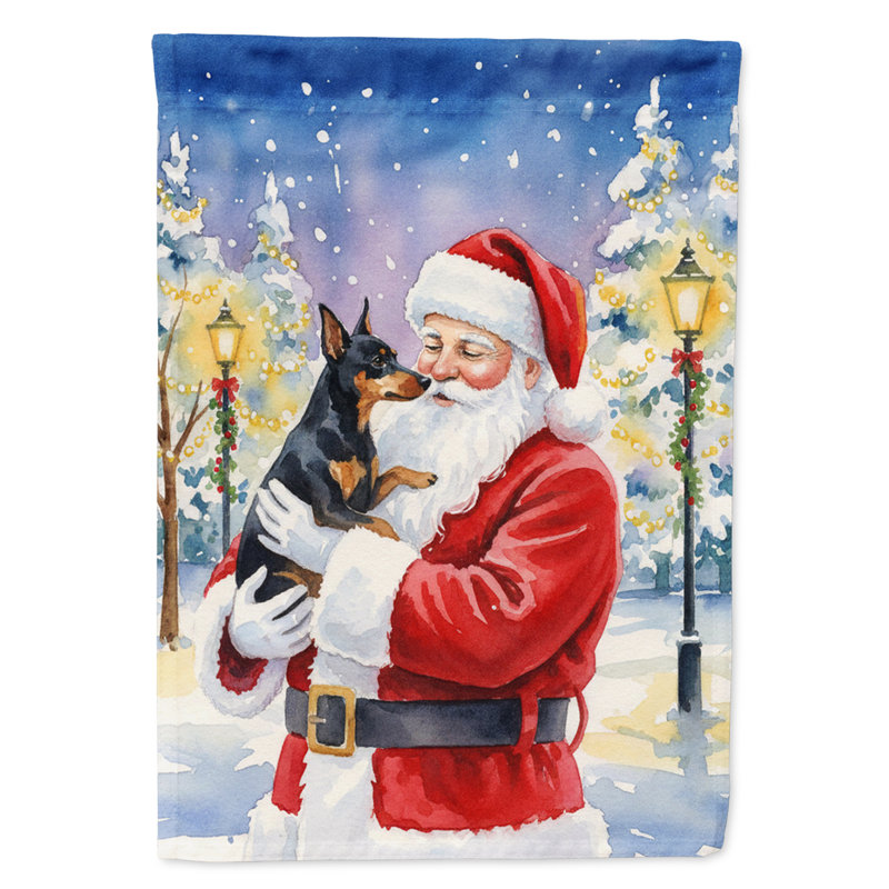 Manchester Terrier avec le drapeau du jardin du père Noël, Taille du jardin, Manchester Terrier
