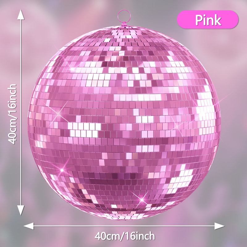 Disco Ball, 12"/16"/20" Mirror Disco Ball for DJ Club Party Live Stage Wedding Home Decor, Light Effect Mirror Ball with Hanging Ring (Goden, Pink)