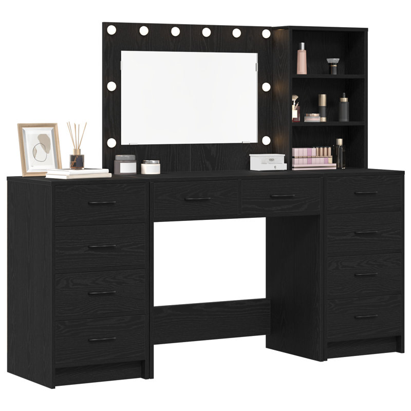 Set Of 3 Engineered Wood Standard, Black Oak