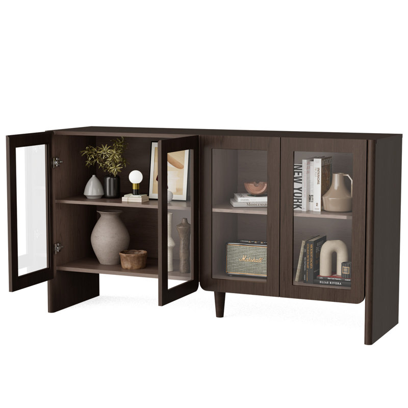 Armoire d'appoint en verre noyer foncé 55 po à 4 portes