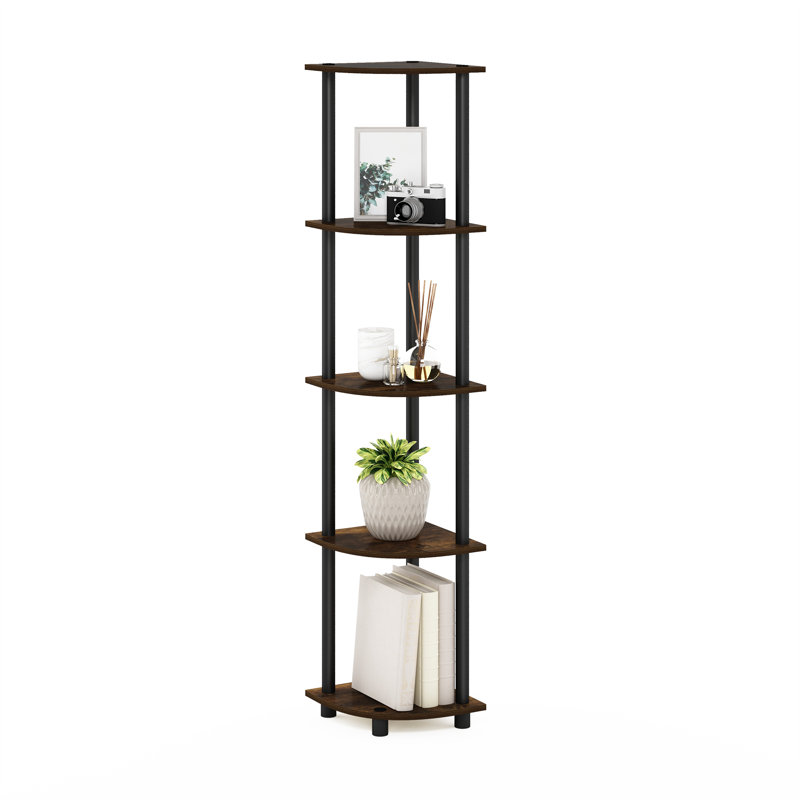 Corner Bookcase, Amber Pine/Black