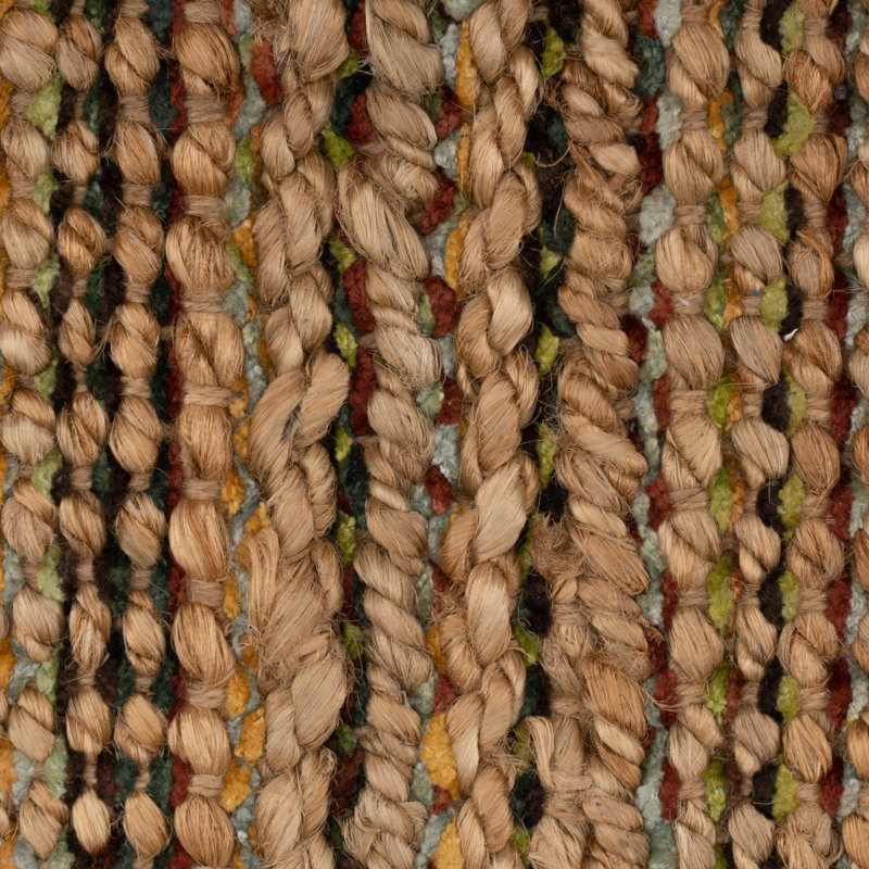 Modern Farmhouse Handmade Natural Fiber Jute Indoor Area Rug with Cotton Backing, Rectangle 7'9" x 9'9", Tan/Multicolor